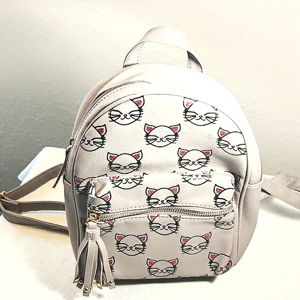 OMG Accessories Grey glitter Bag Cat 😺 Mini Backpack for women girls 10" x 8"